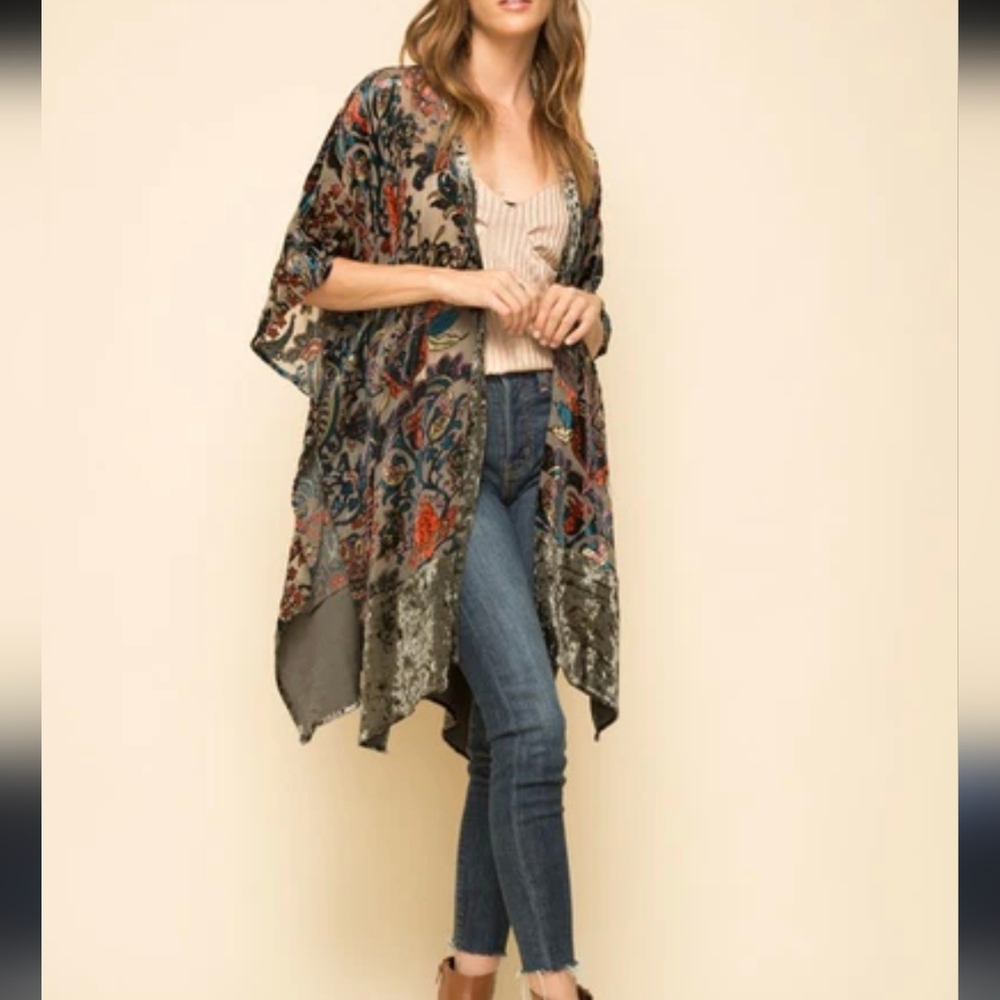Mystree Kimono Women's Multicolor Kimono Jacket Mystical Boho Velvet Fall Wester
